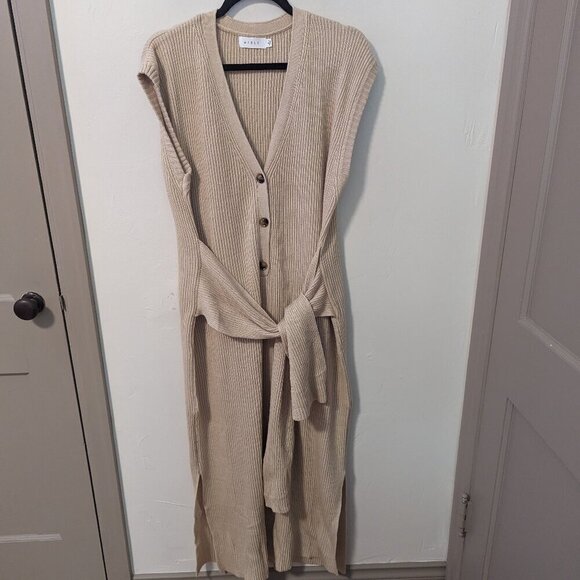 Anthropologie MABLE Sweater Dress Rib Knit Front Tie Beige Brown Size LG - Picture 8 of 8